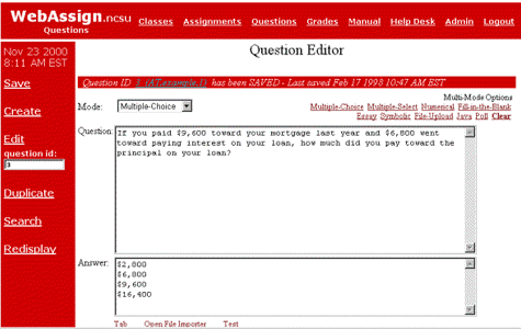Image 3: Question Editor with Simple Multiple Choice Example